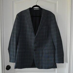 Hickey Freeman Men's Suit Jacket sz 44L 100% Worsted Wool Plaid Gray